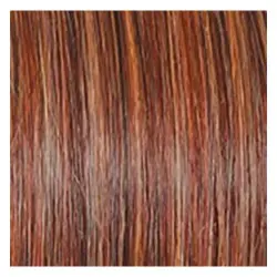 A close up image of a red hair wig.