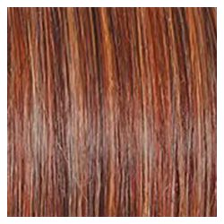 A close up image of a red hair wig.